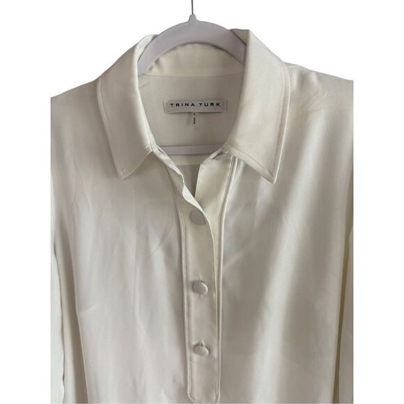 Trina Turk Womens White Built In Tank Top Roll Tab Button-Up Tunic Top Large - Picture 6 of 16
